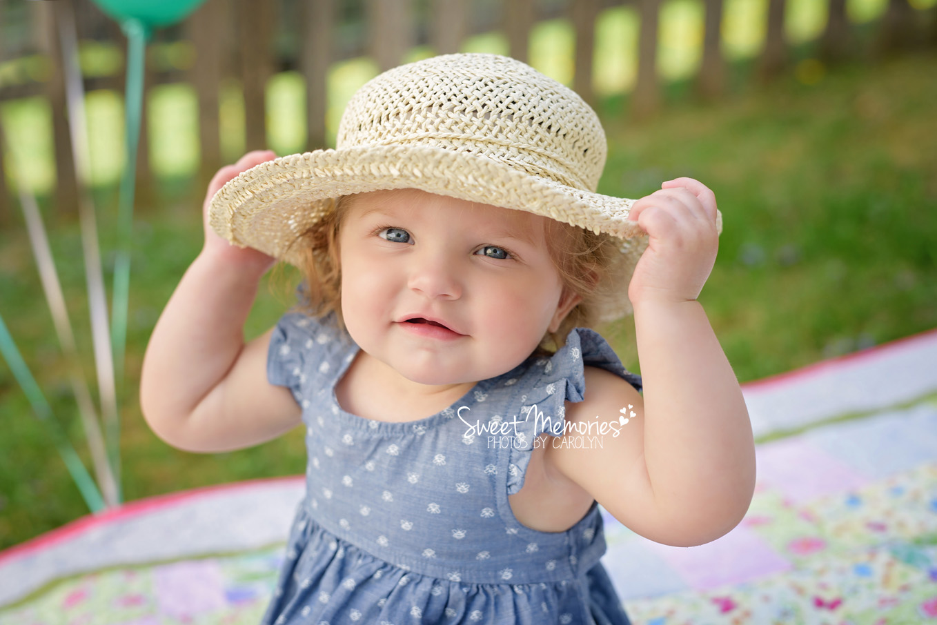 one year old first birthday in sun hat
