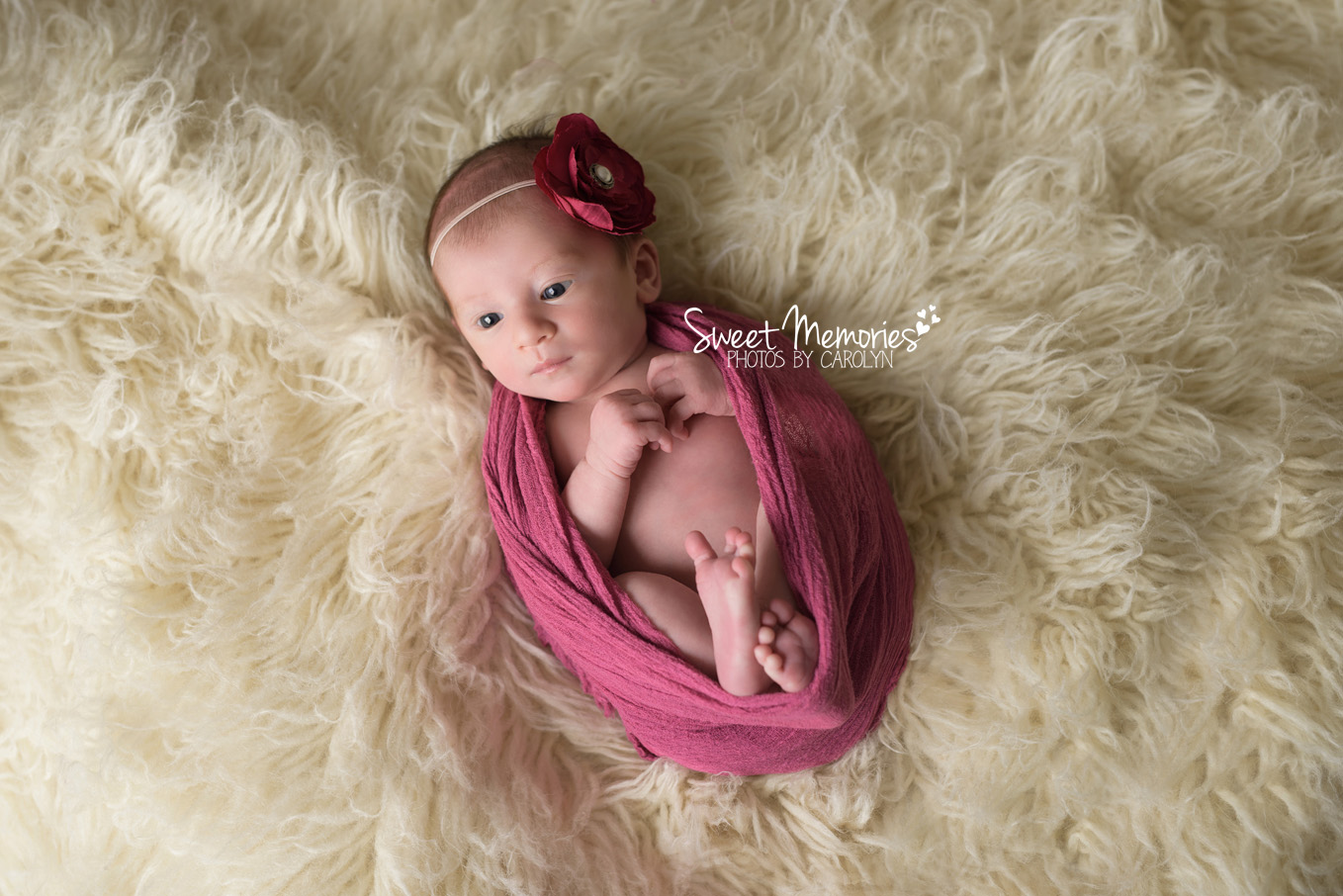 Sweet Memories Photos by Carolyn | Warwick PA | Bucks County Montgomery County Newborn Infant Baby Photographer | newborn baby girl swaddled awake