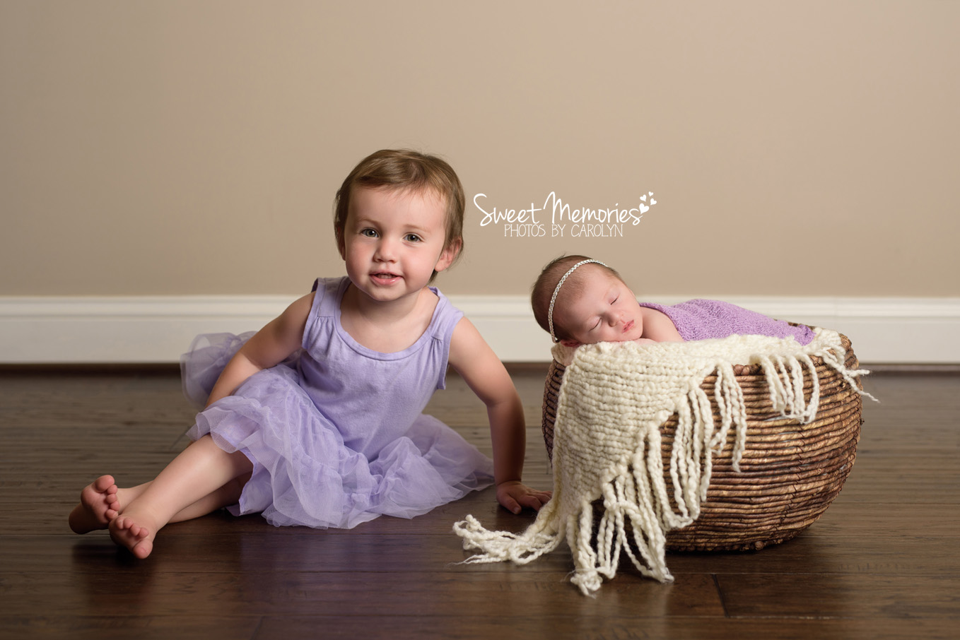Sweet Memories Photos by Carolyn | Warwick PA | Bucks County Montgomery County Newborn Infant Baby Photographer | newborn baby girl in basket with big sister