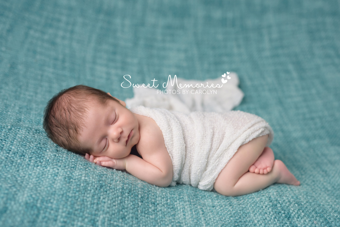 Sweet Memories Photos by Carolyn | Plymouth Meeting PA | Bucks County Montgomery County Newborn Infant Baby Photographer | newborn baby boy in white swaddle