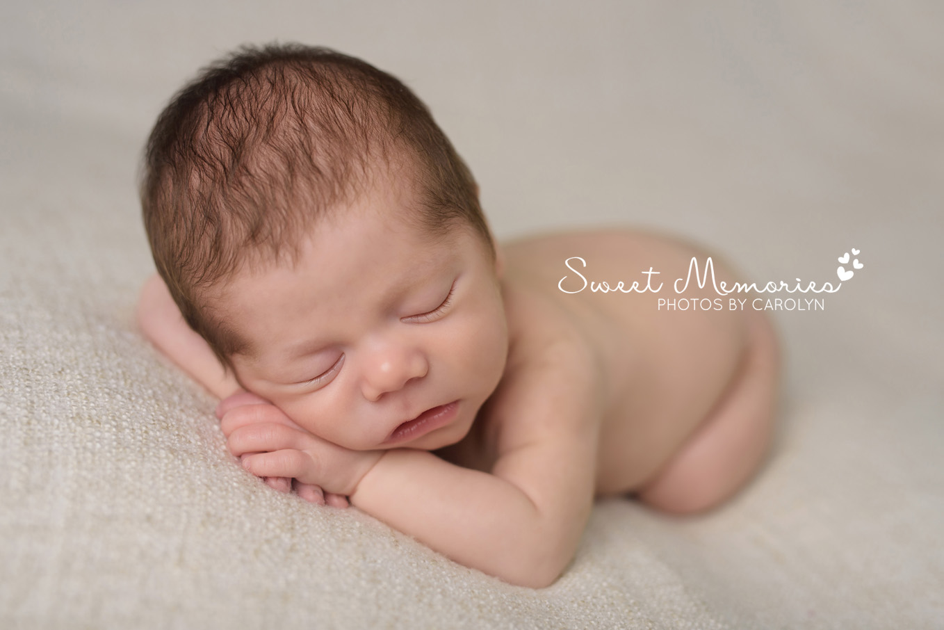 Sweet Memories Photos by Carolyn | Plymouth Meeting PA | Bucks County Montgomery County Newborn Infant Baby Photographer | newborn baby boy sleeping with head on hands