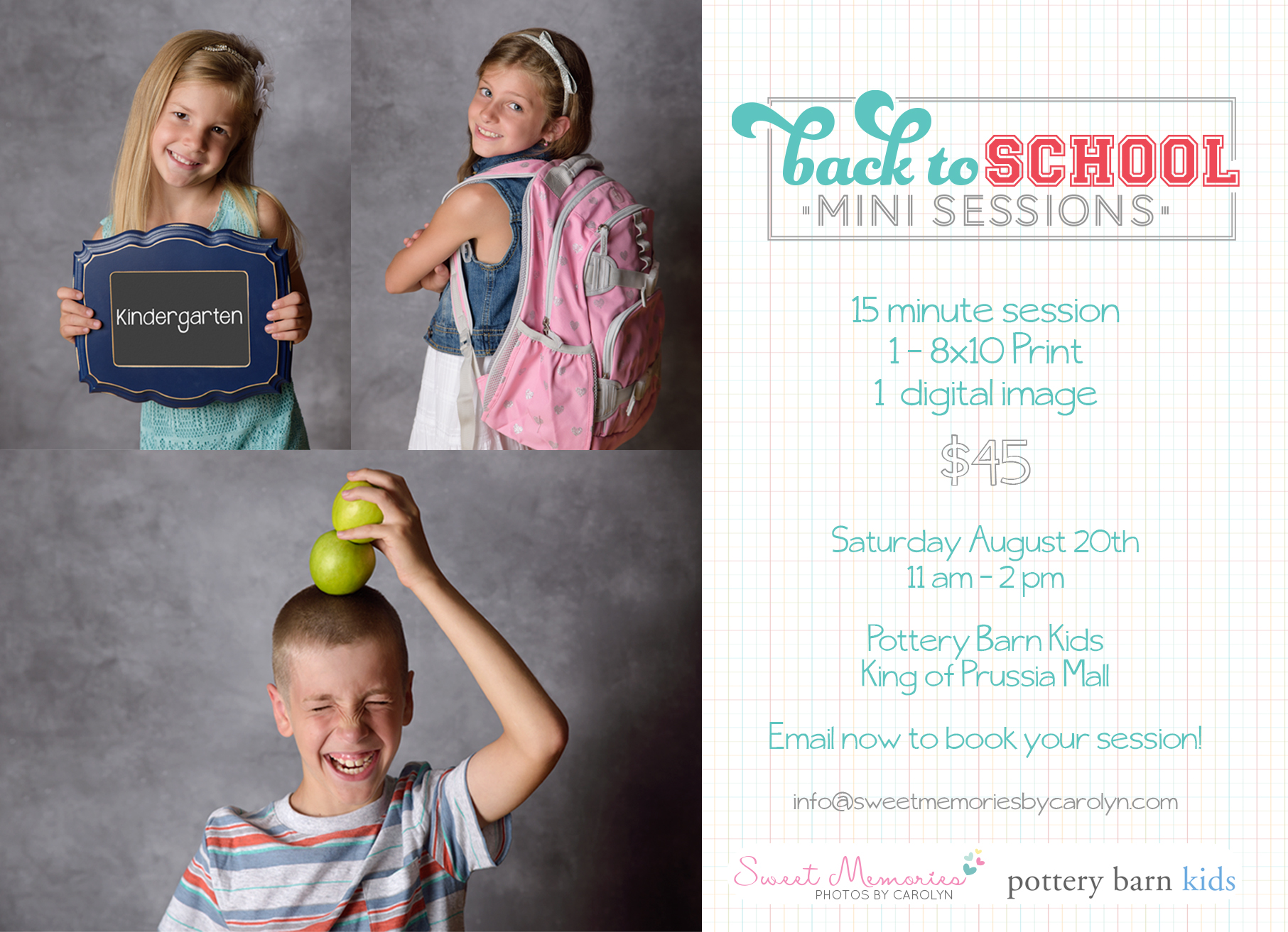 Back to School Photography Sessions at Pottery Barn Kids in King of Prussia PA