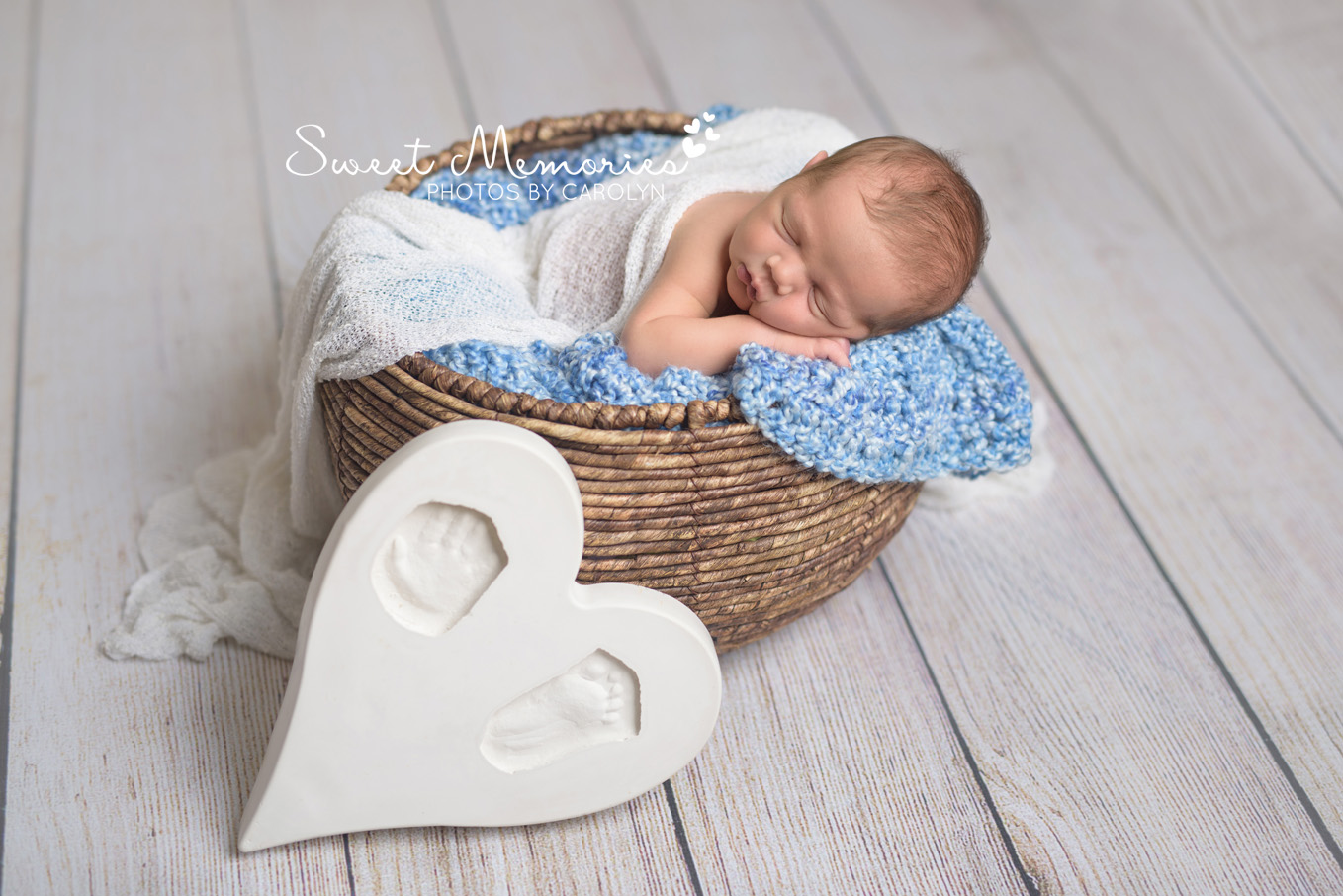 Sweet Memories Photos by Carolyn | Willow Grove PA | Bucks County Montgomery County Newborn Infant Baby Photographer | newborn baby boy sleeping in basket