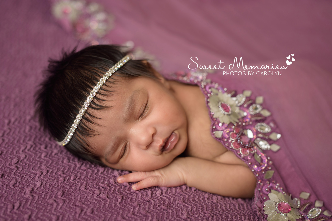 Sweet Memories Photos by Carolyn | Newtown PA | Bucks County Montgomery County Newborn Infant Baby Photographer | Indian newborn baby girl with scarf