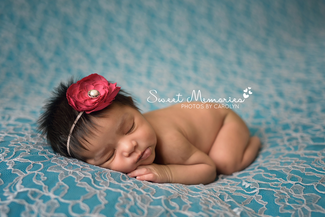 Sweet Memories Photos by Carolyn | Newtown PA | Bucks County Montgomery County Newborn Infant Baby Photographer | Indian newborn baby girl | teal and pink