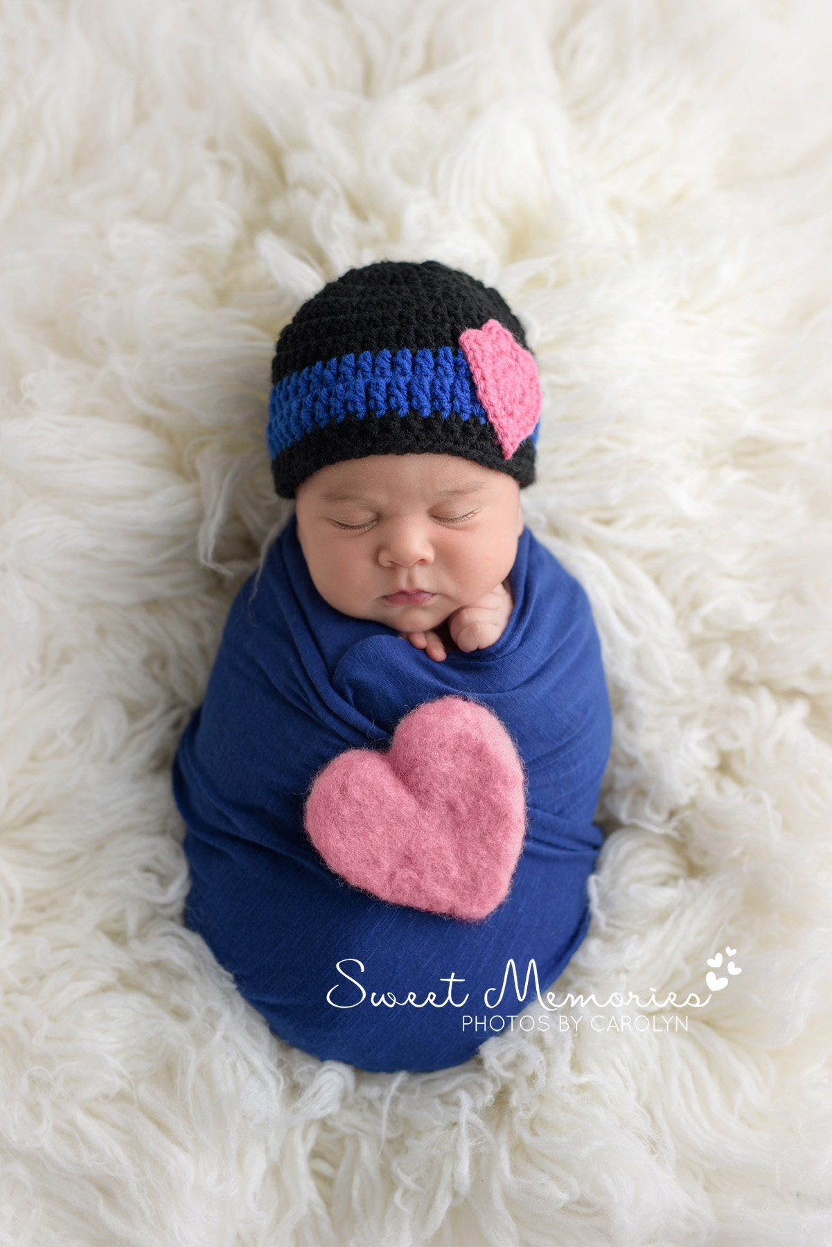 newborn baby girl with thin blue line hat law enforcement support | Coopersburg newborn photographer | Sweet Memories Photos by Carolyn Quakertown Pennsylvania