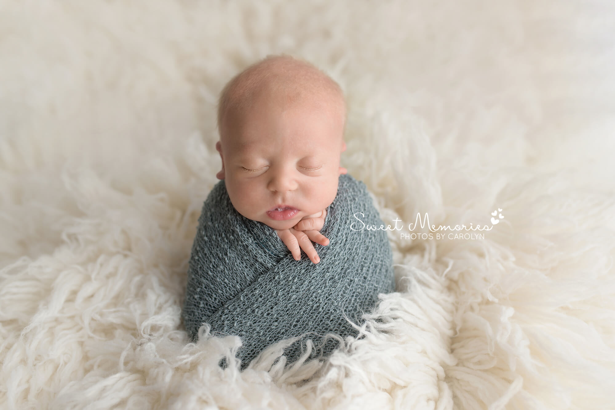 newborn baby boy swaddled in gray potato sack pose | Warrington, PA newborn photographer | Sweet Memories Photos by Carolyn, Quakertown Pennsylvania