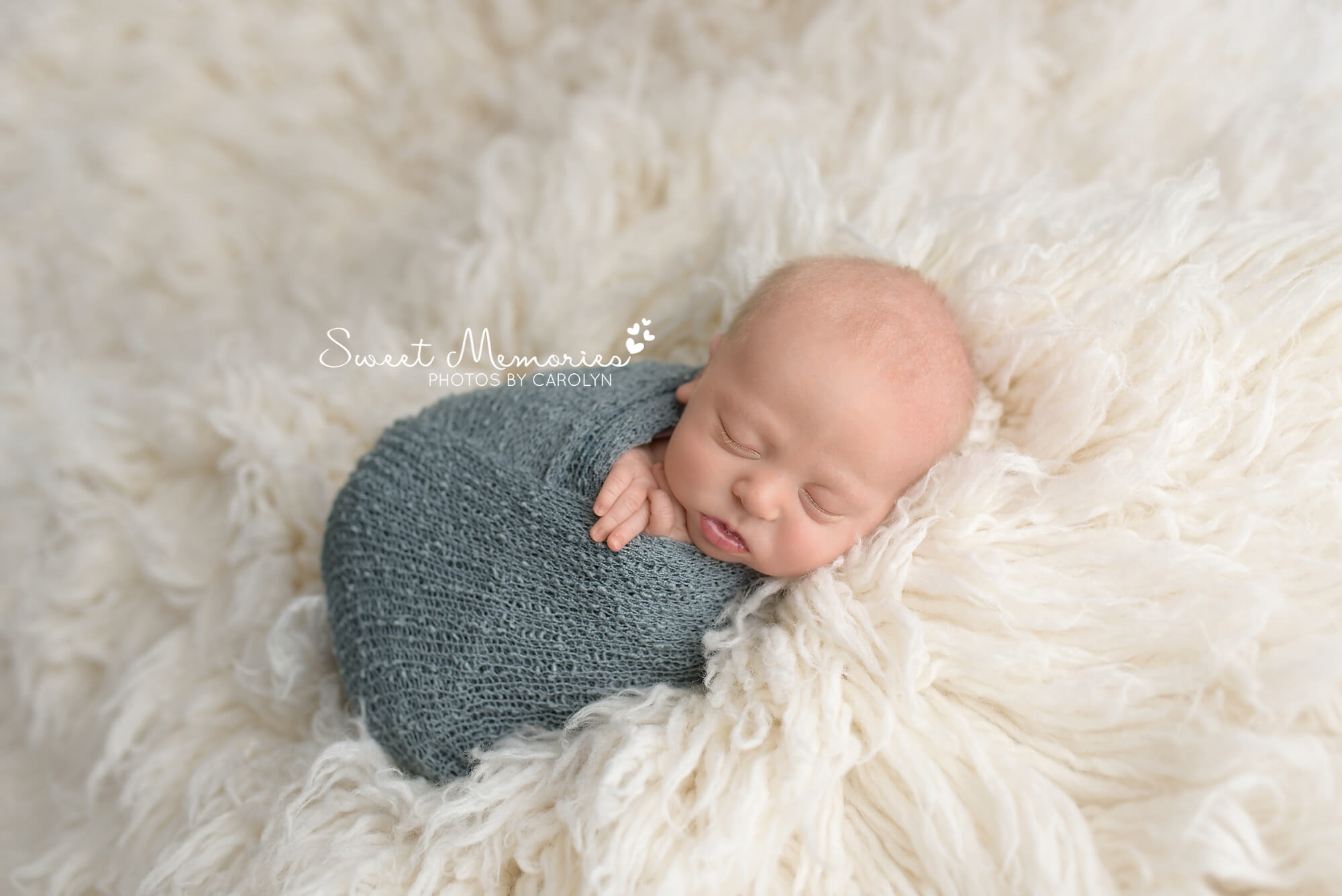 newborn baby boy swaddled in gray laying on his side | Warrington, PA newborn photographer | Sweet Memories Photos by Carolyn, Quakertown Pennsylvania