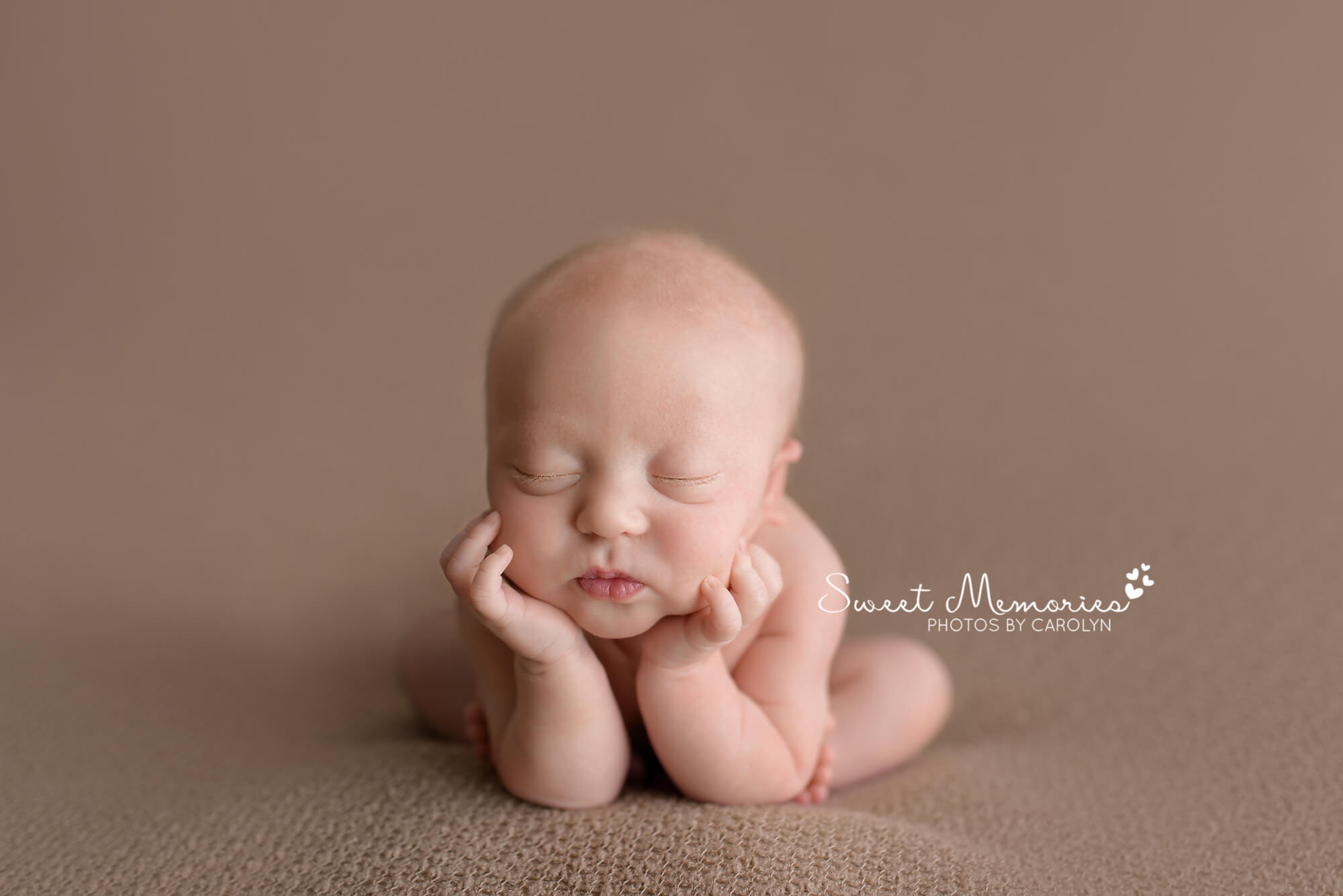 newborn baby boy on brown in froggy pose composite | Warrington, PA newborn photographer | Sweet Memories Photos by Carolyn, Quakertown Pennsylvania