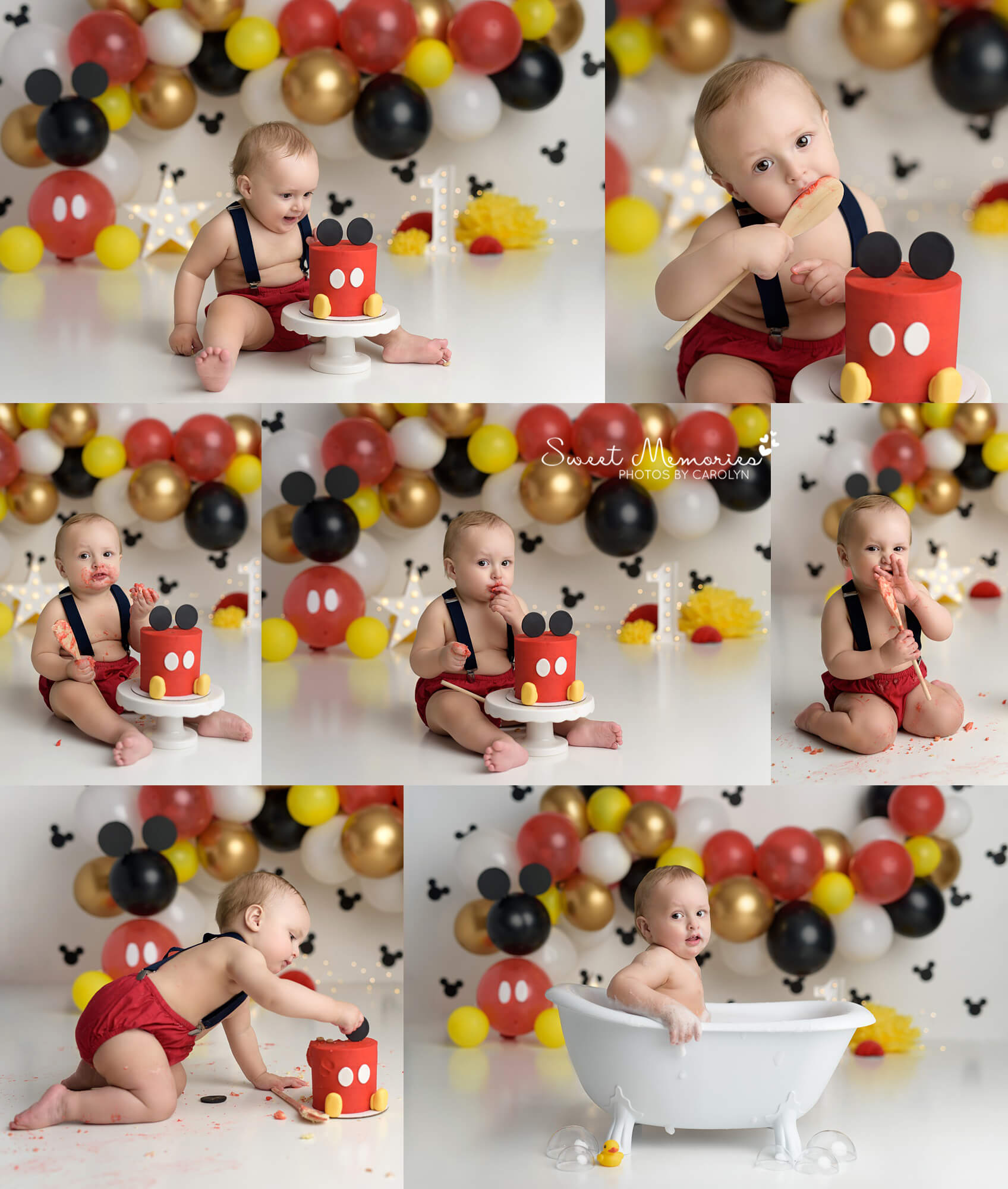 Mickey Mouse themed cake smash for one year old