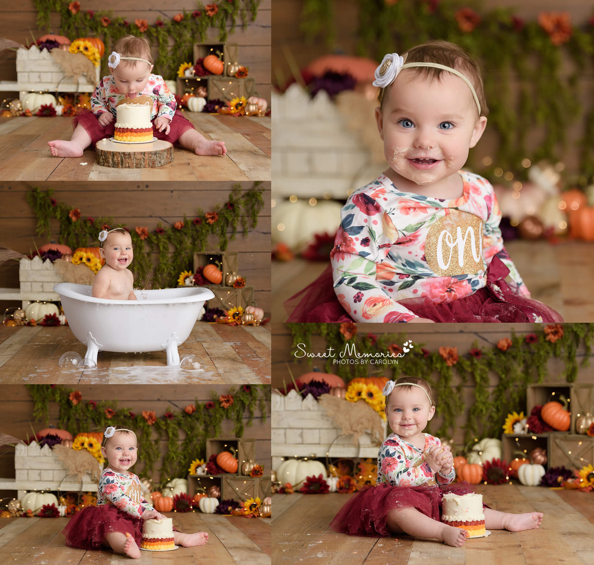 fall pumpkin themed cake smash for one year old