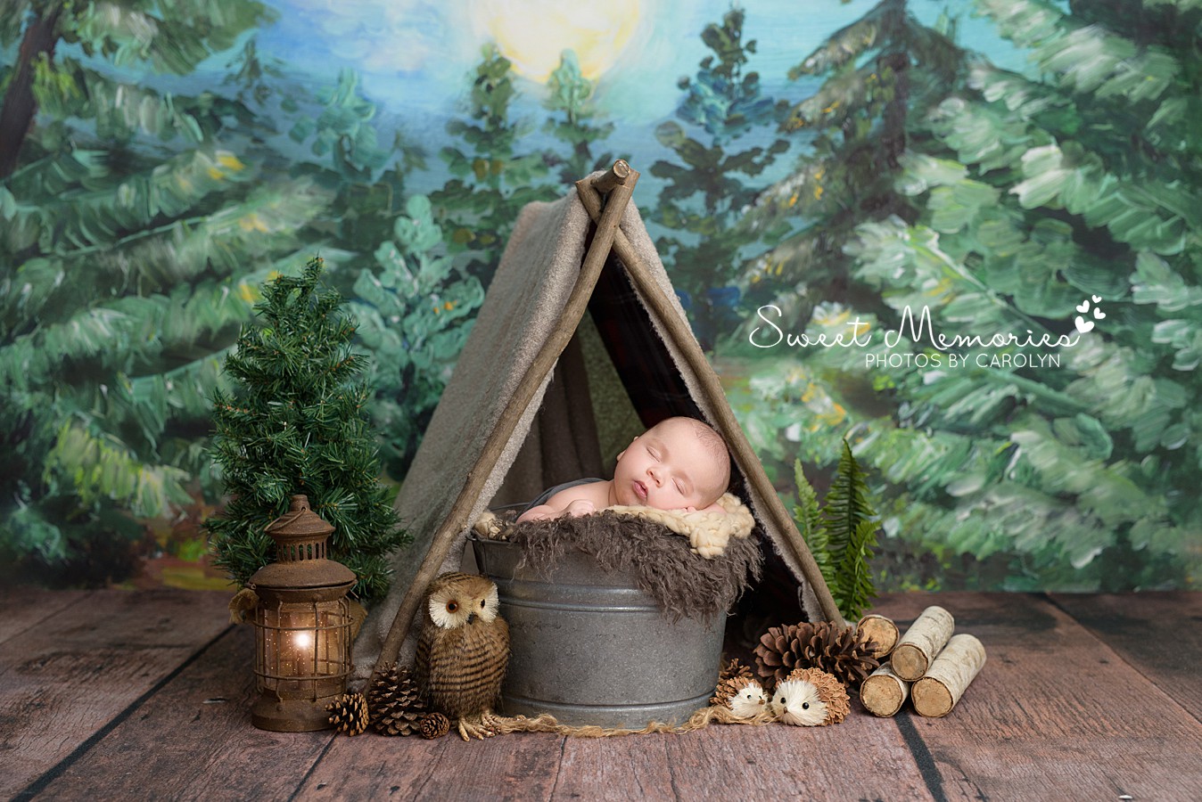 Newborn Boy Baby Photography Camping Theme | Austin Texas Baby Photography | Sweet Memories Photos by Carolyn