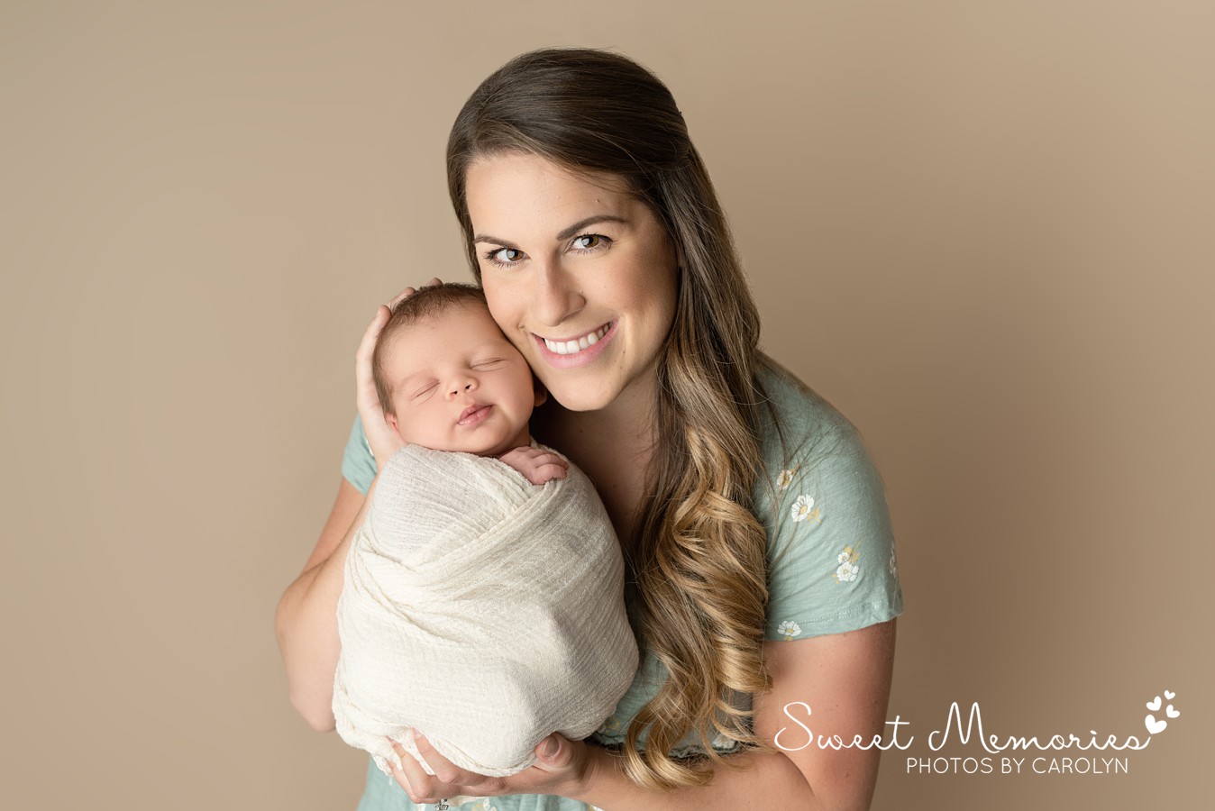 Wrapped Newborn Boy in cream with mom Newborn Photography | Austin Texas Area Newborn Photographer | Sweet Memories Photos by Carolyn
