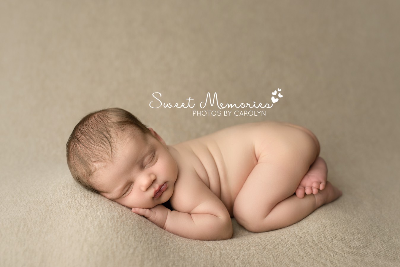 Wrapped Newborn Boy bum up on tan Newborn Photography | Austin Texas Area Newborn Photographer | Sweet Memories Photos by Carolyn