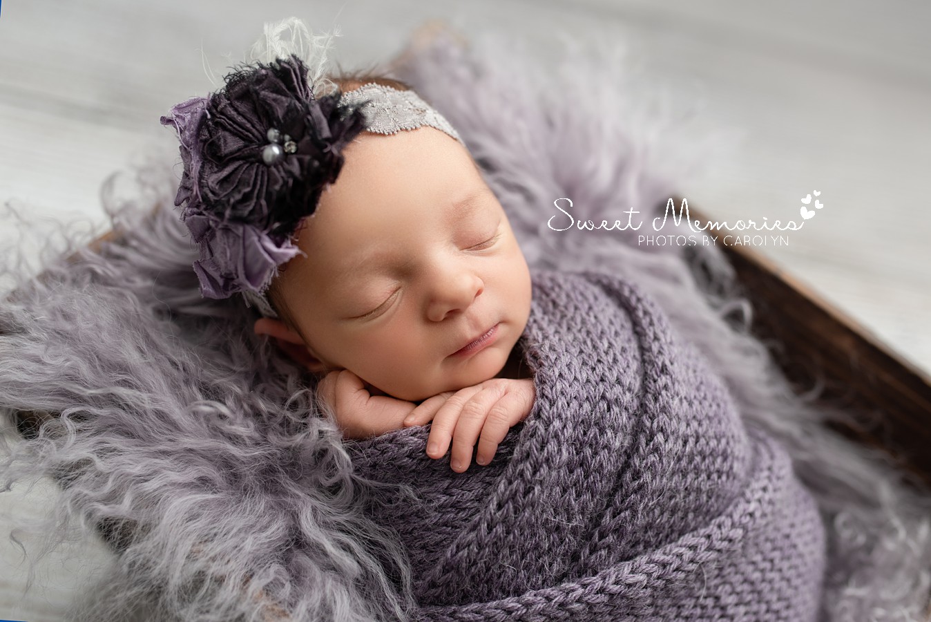 Newborn girl purple butterfly floral theme session | Austin newborn with family photography | Sweet Memories Photos by Carolyn