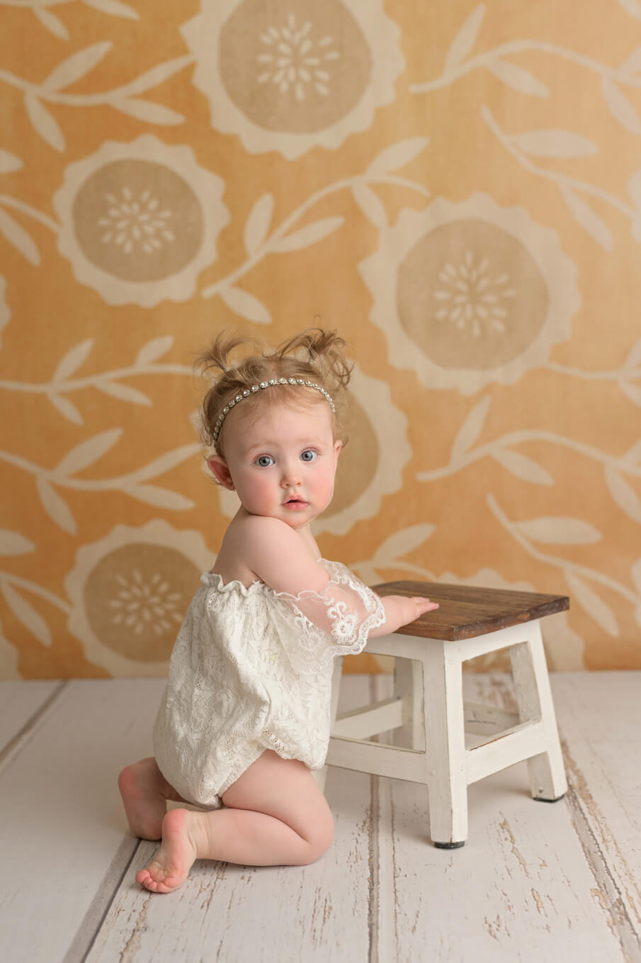 one year old girl photo with sunflower backdrop